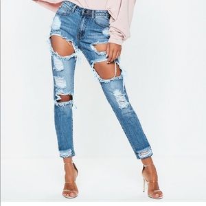 petite blue riot high rise ripped rigid jeans